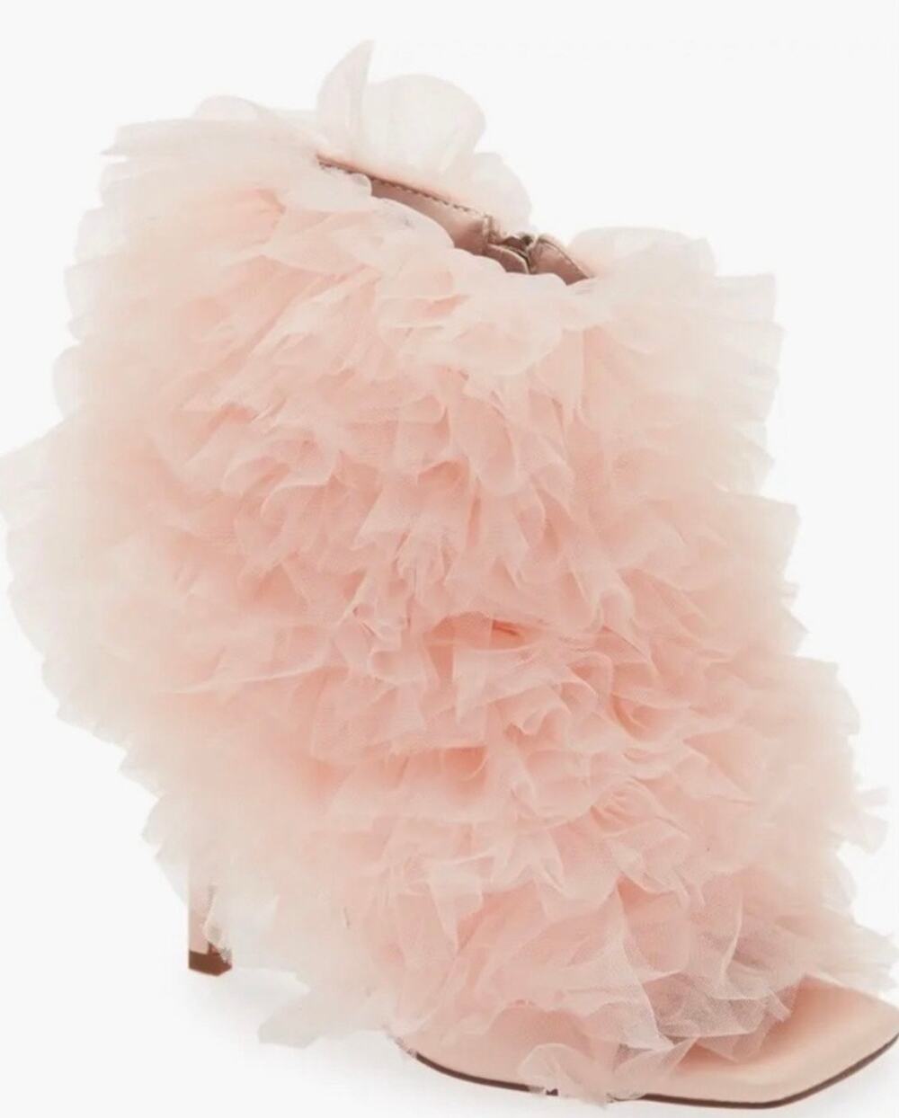 Azalea Wang Meticulously Tulle Tutu Stiletto Bootie Baby Pink 8.5 Open Toe